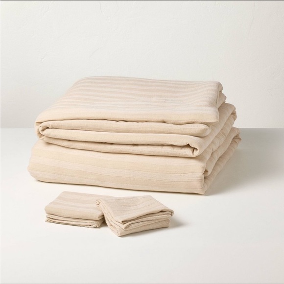 NWT 3pc King Tonal Stripe Comforter Set Tan - Hearth & Hand with Magnolia - Picture 5 of 7